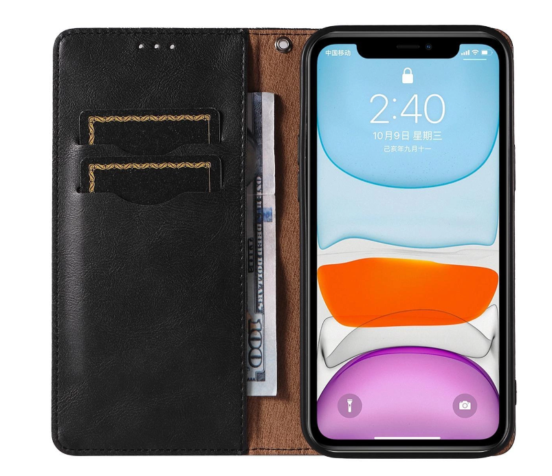 Ümbris kaanega Pouch Wallet iPhone 12 / 12 Pro (must)
