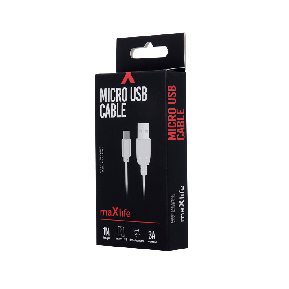 USB juhe Maxlife microUSB 3A (1m/ valge)