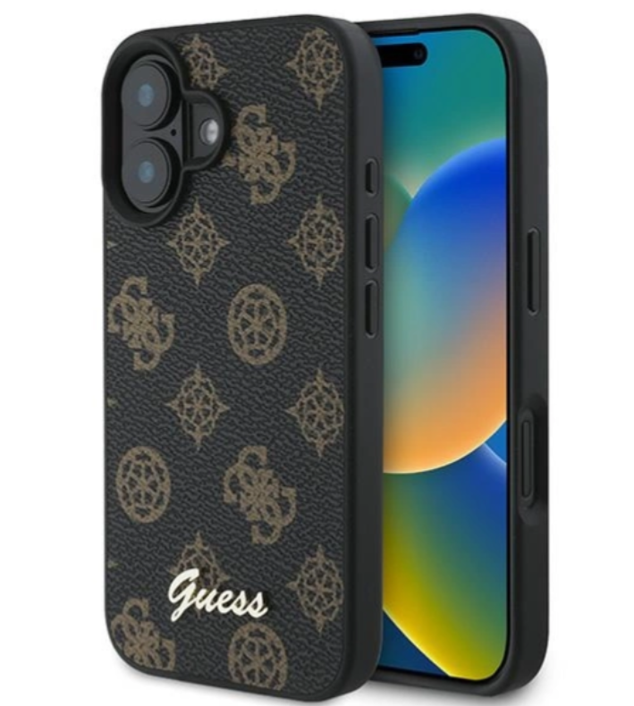 Guess MagSafe Ümbris Peony Script iPhone 16 Plus (pruun)