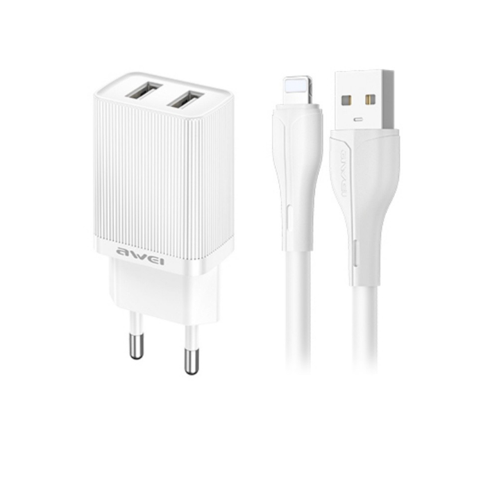 Charger Awei C15L-EU 2xUSB-A 10W + USB to Lightning (valge)
