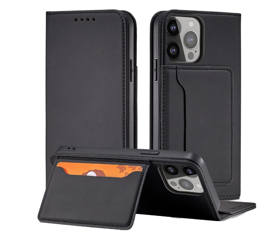 Ümbris kaanega Magnet Card iPhone 13 (must)