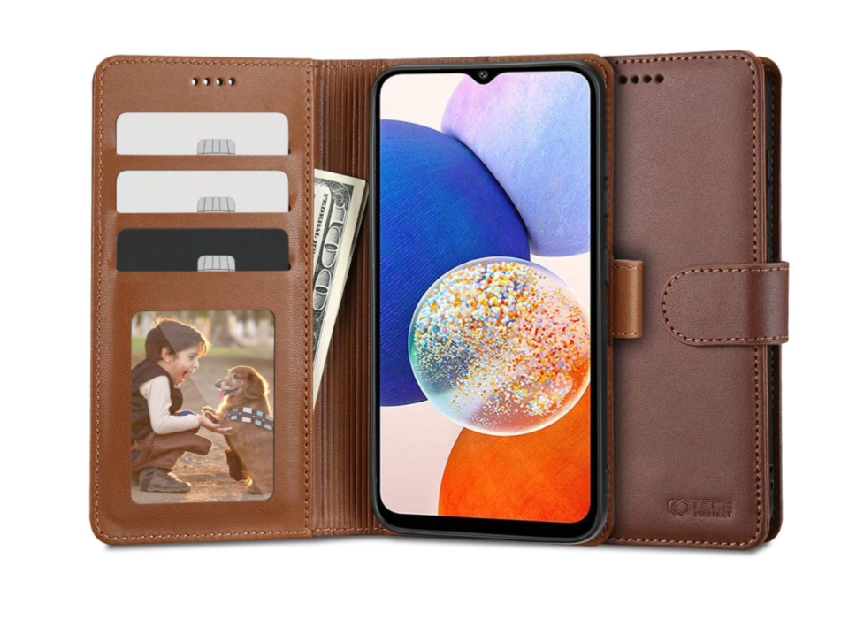 Ümbris Tech-Protect Wallet Samsung A14 4G / 14 5G (pruun)