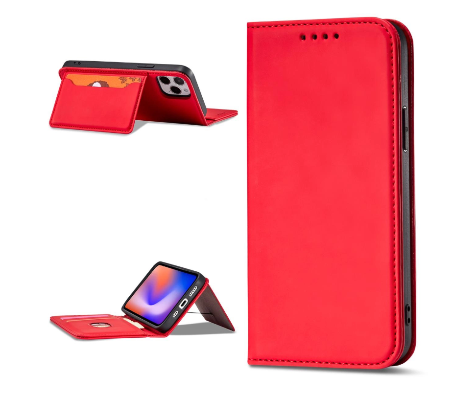 Ümbris kaanega Magnet Card iPhone 12 Pro Max (punane)