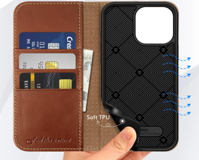 Ümbris kaanega Shieldon iPhone 15 (pruun)