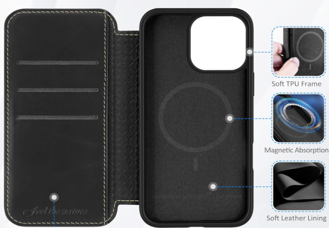 Ümbris kaanega Shieldon II MagSafe iPhone 16 Pro (must)