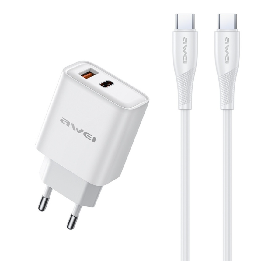 Charger Awei PD81C-EU USB / Type-C + Type-C/Type-C (valge)