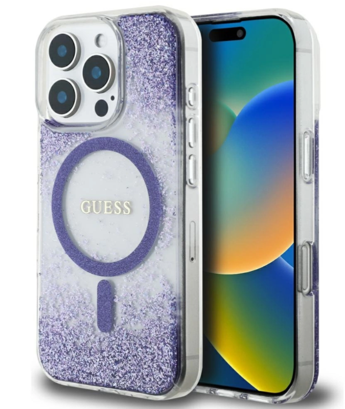Guess ümbris Magsafe GUHMP16XRGRGEU Glitter Script iPhone 16 Pro Max (lilla)