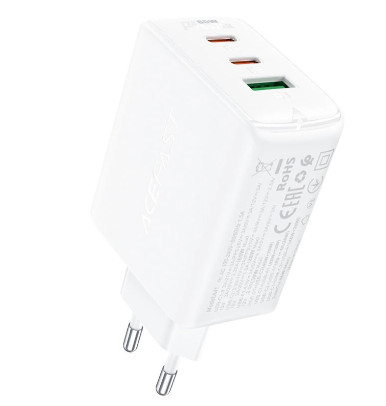 Laadija Acefast A41 65W 2x USB-C, 1X USB-A (valge)