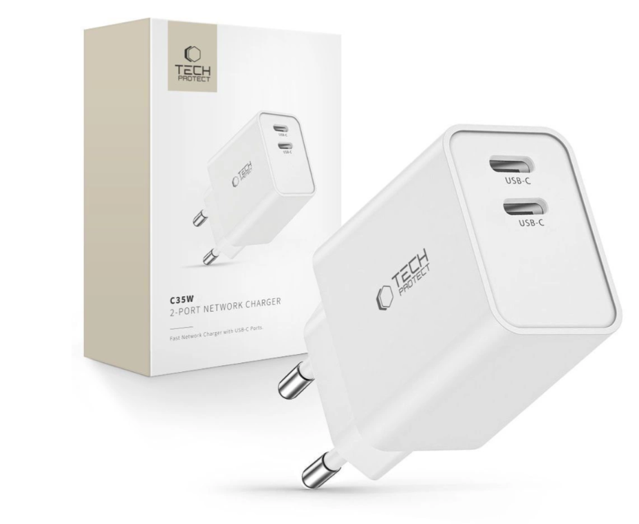 Laadija Tech-Protect C35W 35W 2x USB-C (valge)