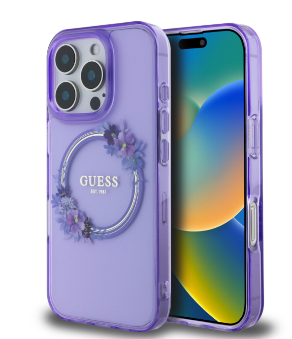 Guess MagSafe Flowers Ümbris GUHMP16LHFWFCU iPhone 16 Pro (lilla)