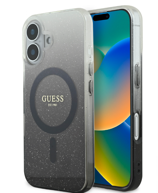 Guess Ümbris GUHMP16SHGRCELK MagSafe Glitter iPhone 16 (must)
