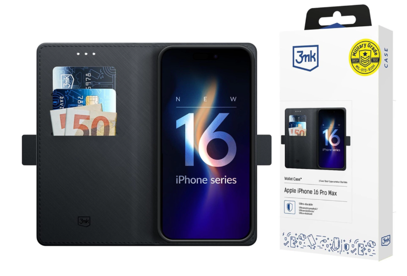 Ümbris kaanega 3mk Wallet iPhone 16 Pro Max (must)