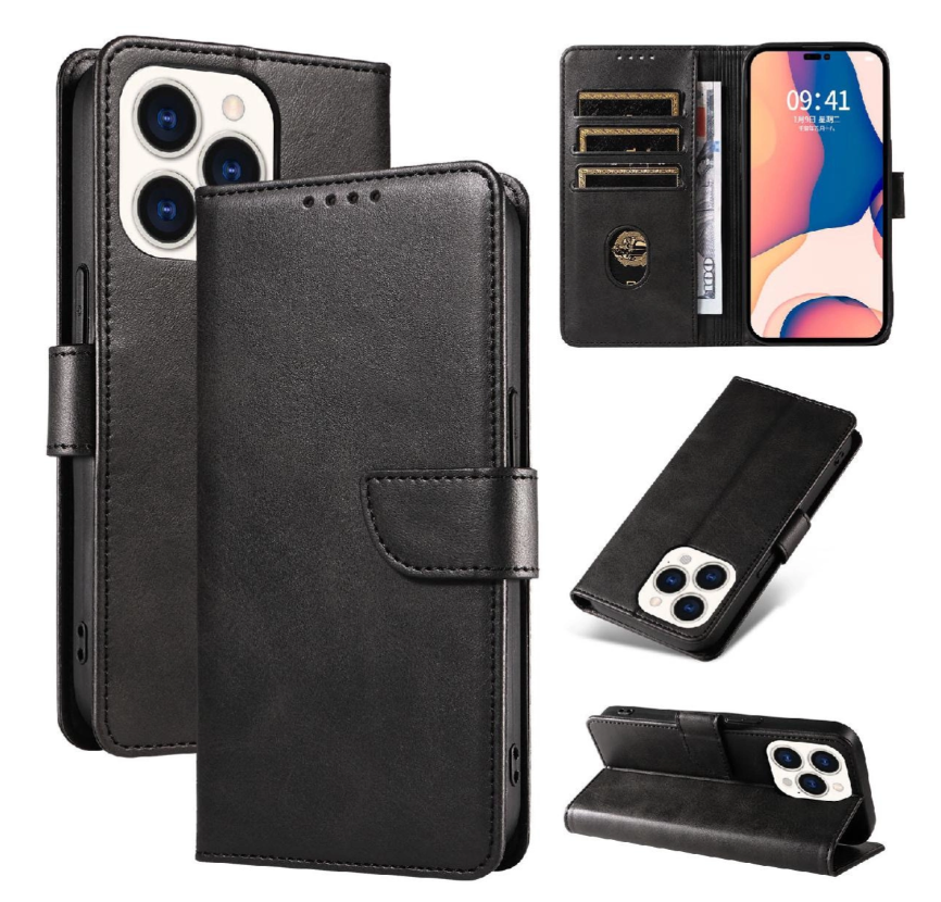 Ümbris kaanega Leather Book iPhone 16 (must)