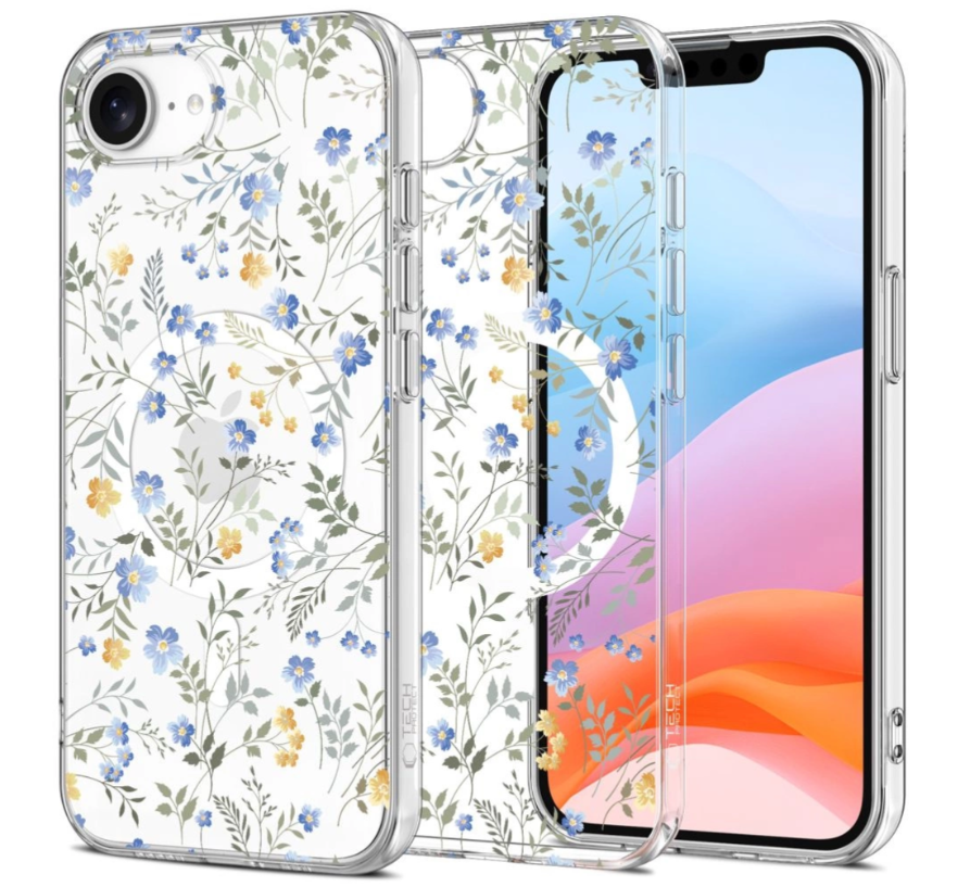 Ümbris Tech-Protect FlexAir MagSafe iPhone 16e (läbipaistev / lilled)