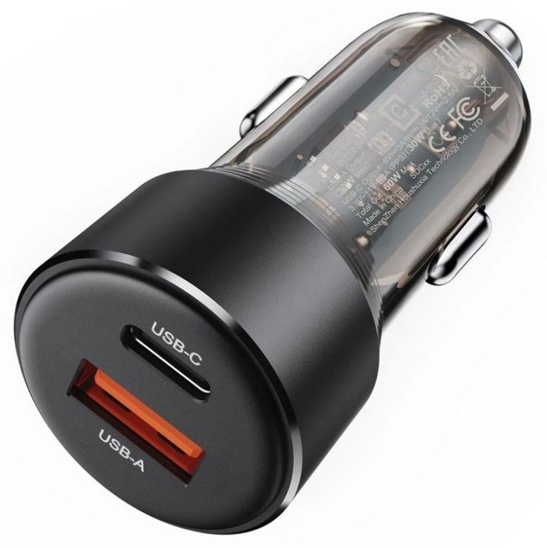 Autolaadija Acefast B12 60W USB-C+USB-A (must)