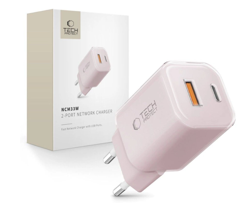 Tech-Protect NCM33W Adapter 33W USB-A / Type-C (roosa)
