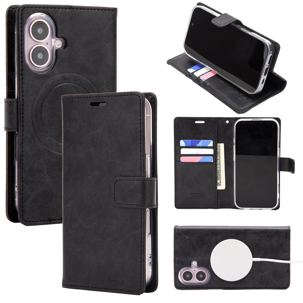 Ümbris kaanega BlueMoon Magsafe Diary iPhone 16 Pro (must)