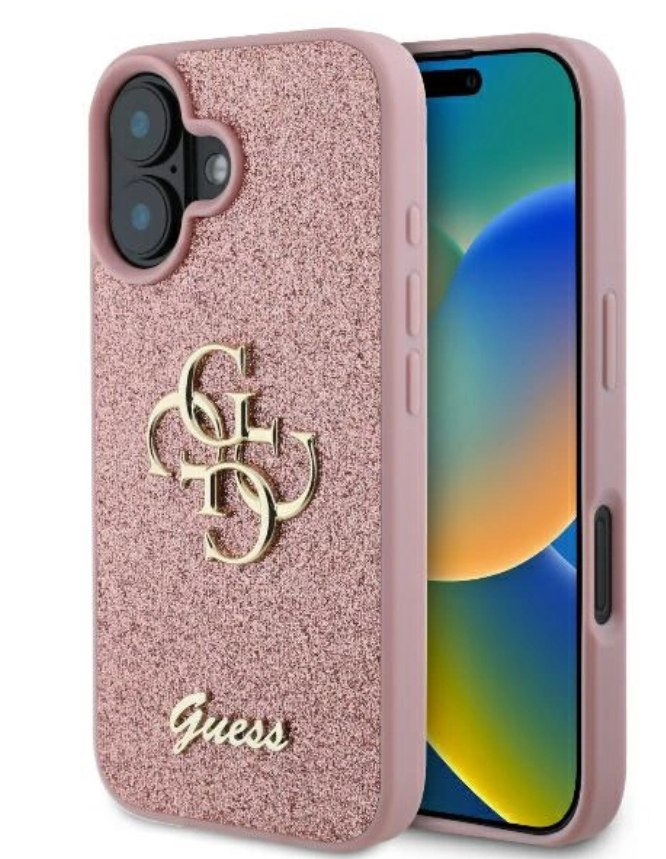 Guess Ümbris GUHCP16SHG4SGP PU Fixed Glitter 4G Metal Logo Case for iPhone 16 (roosa)