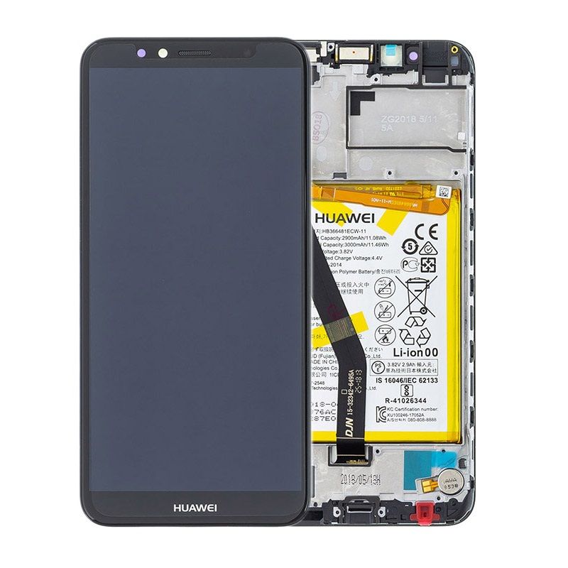 Varuosa Huawei Y6 2018/Y6 Prime 2018 ekraan raami ja akuga must (service pack)