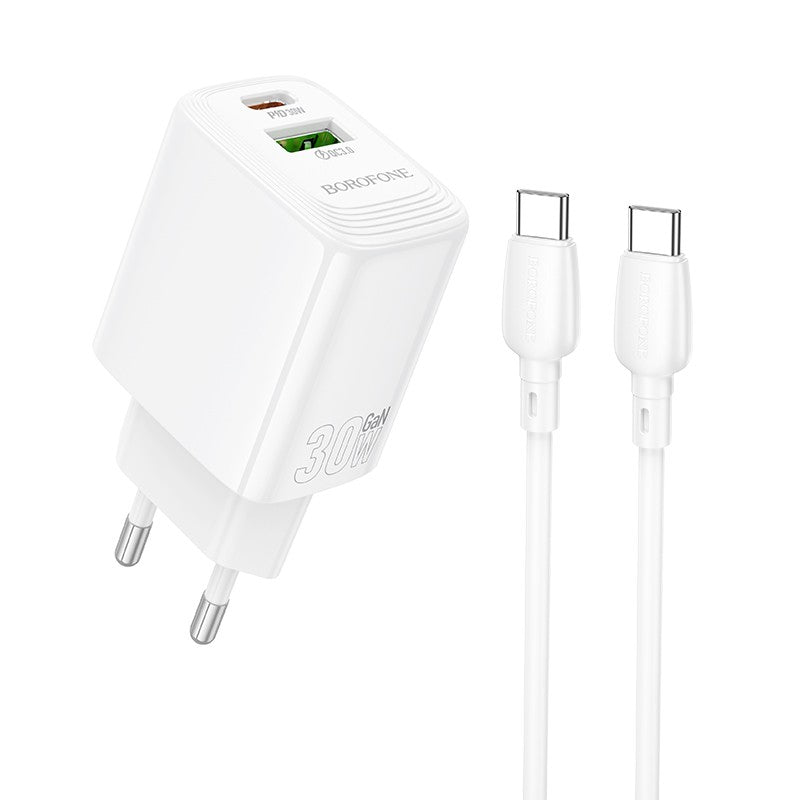 Laadija Borofone BN29 30W USB-C / USB-A + USB-C to USB-C cable 1.0m (valge)