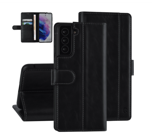 Ümbris kaanega UNIQ Leather Samsung Galaxy S21 Plus (must)