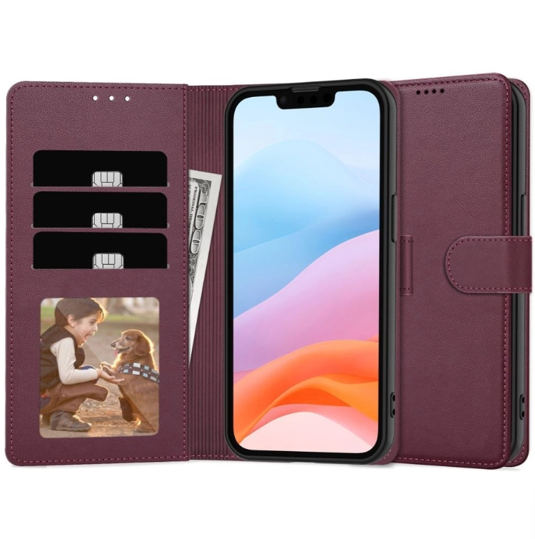 Ümbris kaanega Fancy Wallet Apple iPhone 12/ 12 Pro (viinamari)