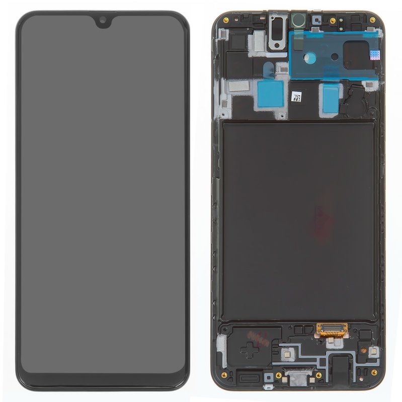 Varuosa Samsung A205/Galaxy A20 ekraan raamiga must (service pack)