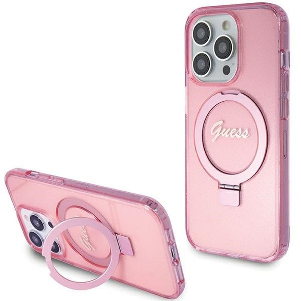 Guess Ümbris GUHMP15LHRSGSP IML Ring Stand Glitter iPhone 15 Pro (roosa)