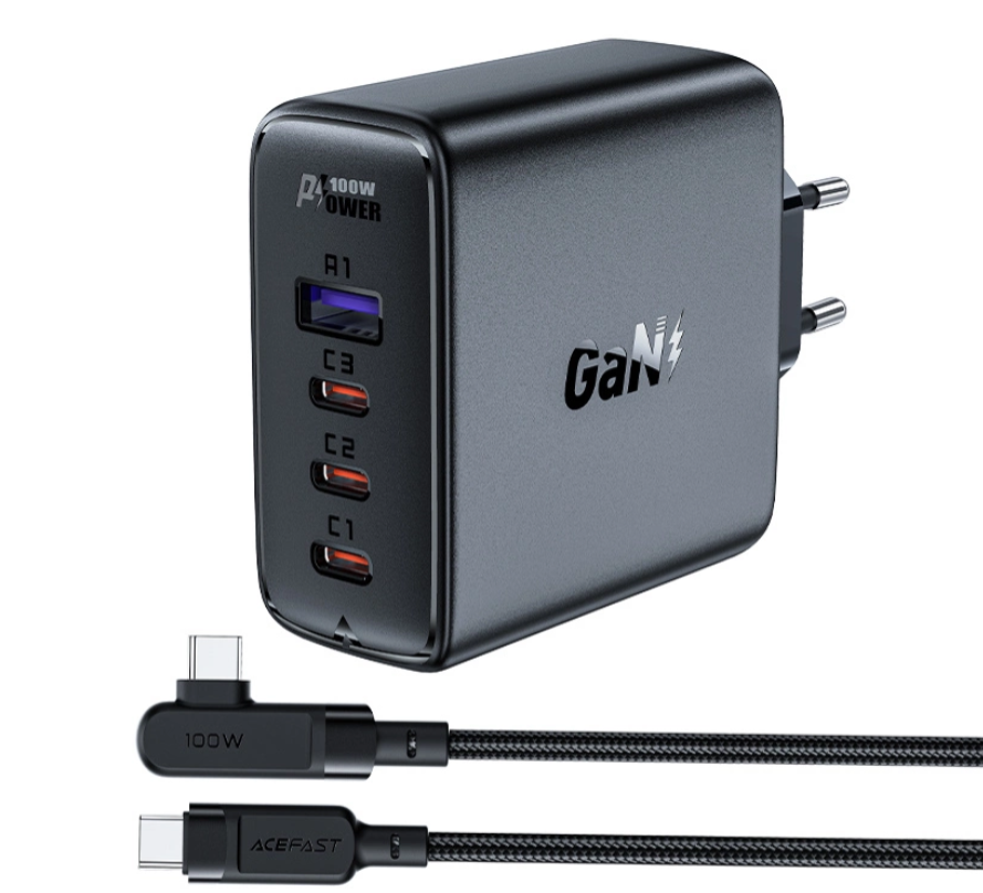 Laadija Acefast A37 PD100W GaN 3xType-C / 1xUSB-A + 2m Type-C (must)
