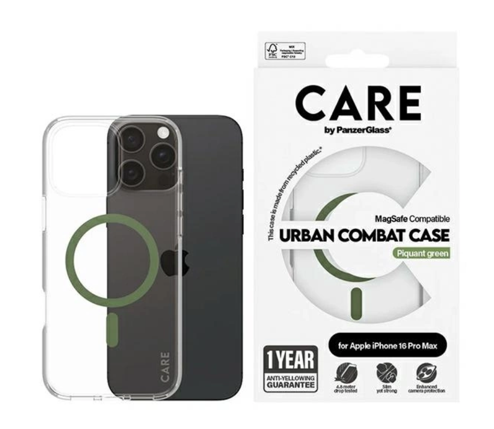 Ümbris PanzerGlass CARE MagSafe iPhone 16 Pro Max (läbipaistev/roheline)