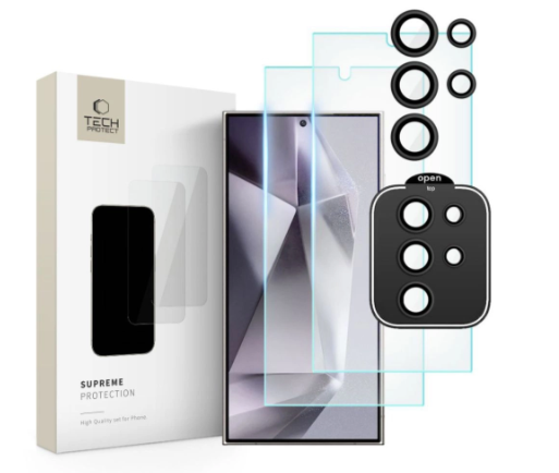 Kaitseklaas Tech-Protect Supreme Set kaitseklaas (2tk) + kaitse tagakaamerale Samsung Galaxy S24 Ultra (must)