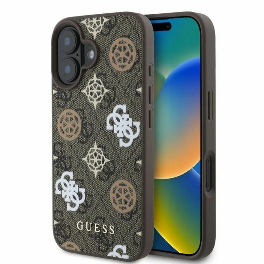 Guess MagSafe Ümbris GUHMP16SP4PWPW Peony Script iPhone 16 (pruun)