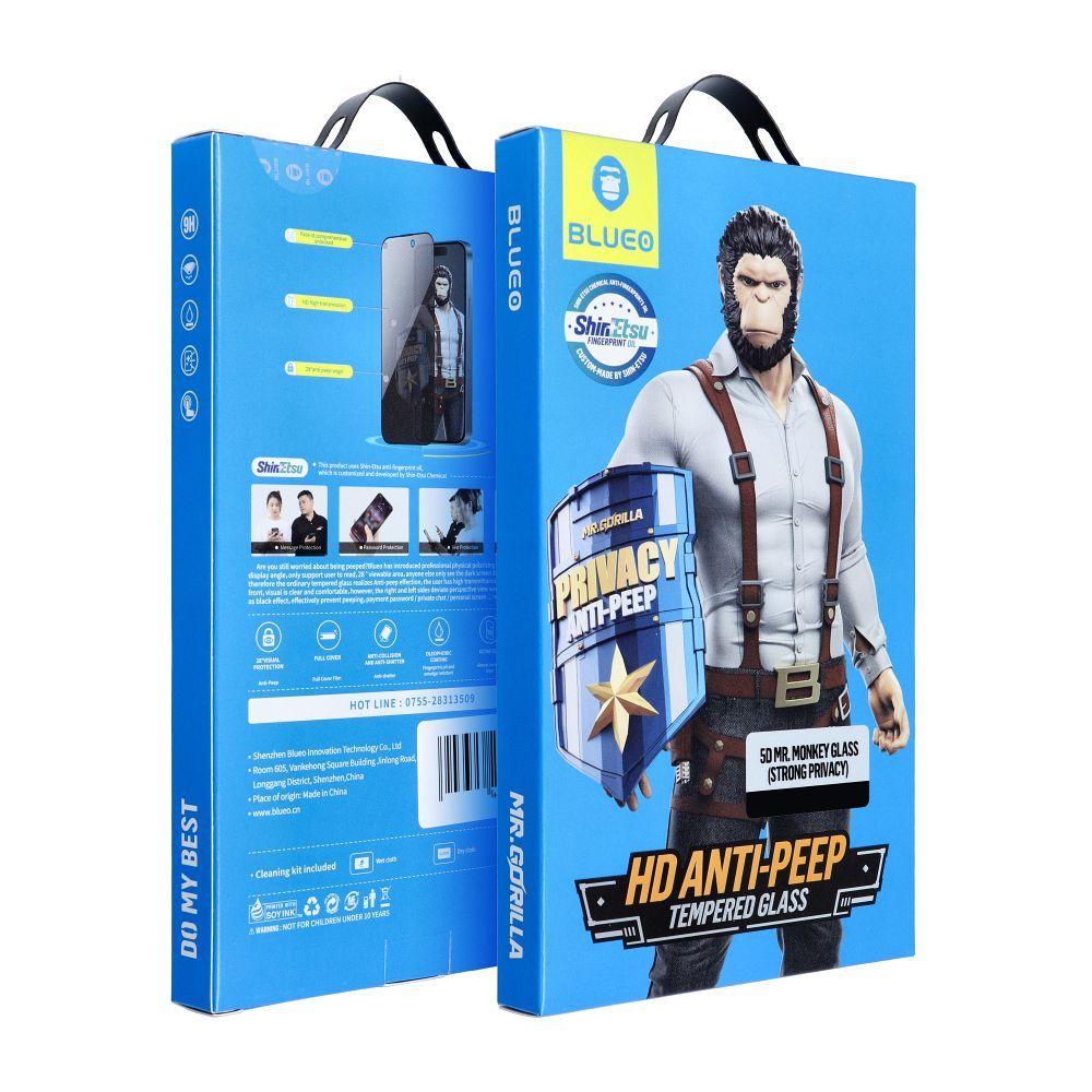 Kaitseklaas "5D Mr. Monkey" Full Glue Privacy iPhone 17 Air (must)