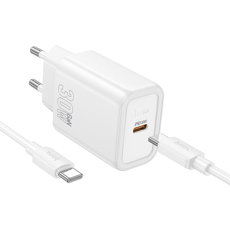 Laadija Hoco N62 30W GaN USB-C + USB-C to USB-C cable 1.0m (valge)