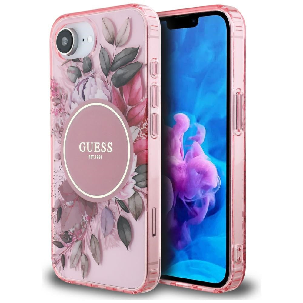Ümbris Guess IML Flowers MagSafe iPhone 16e (roosa)