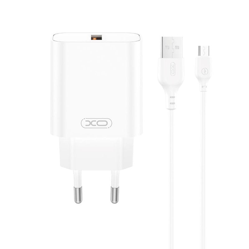 Laadija XO CE33 QC 18W 1x USB + USB-C juhe (1m / valge)