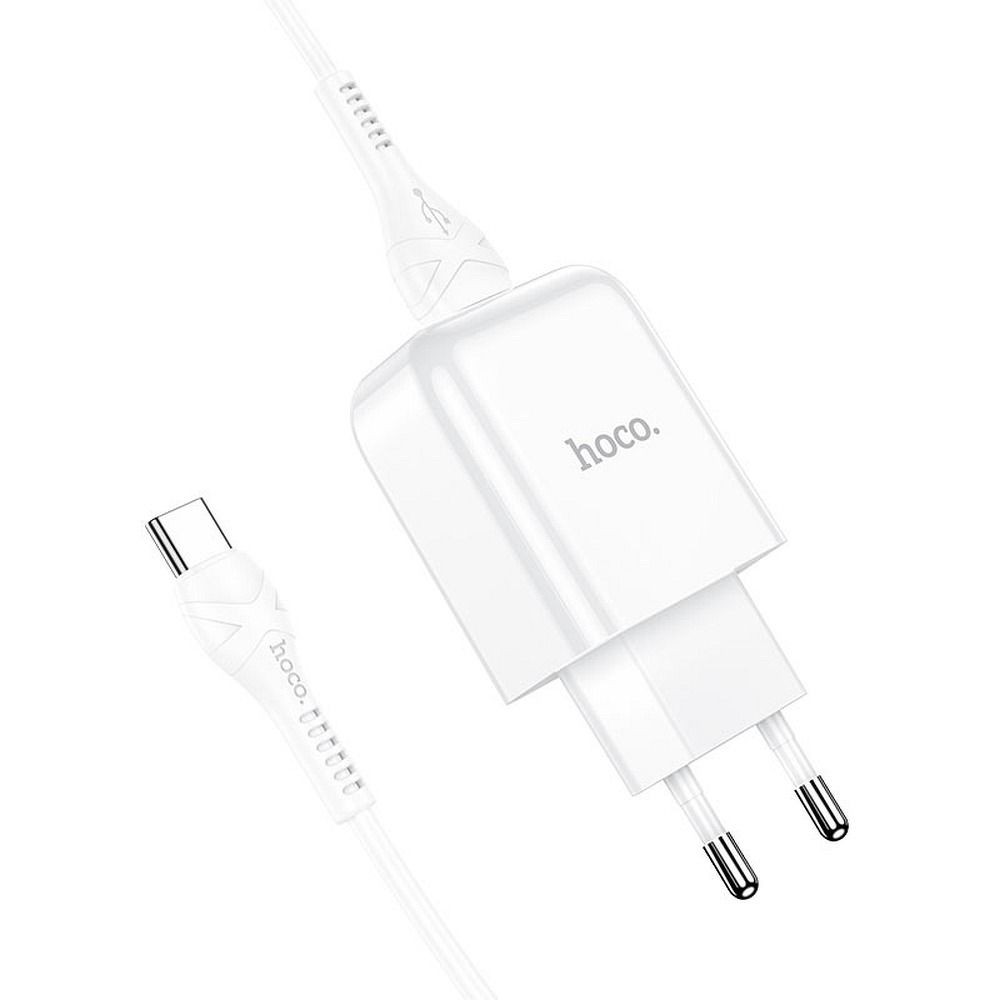 Laadija Hoco N2 USB A 2A 10W + juhe Type C (valge)