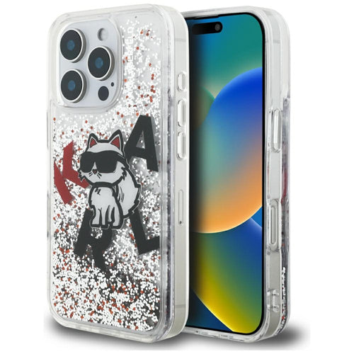 Karl Lagerfeld Liquid Glitter Choupette Logo Ümbris iPhone 16 Pro Max (läbipaistev)