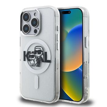Karl Lagerfeld IML Glitter Karl and Choupette Sketch MagSaf Ümbris iPhone 16 Pro Max (läbipaistev)
