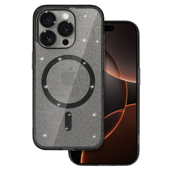 Ümbris Glitter MagSafe iPhone 16 Pro (läbipaistev/must)