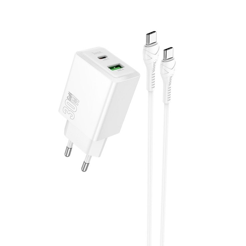 Adapter Hoco N71 30W GaN USB-C / USB-A + Type-C to USB-C 1.0m (valge)