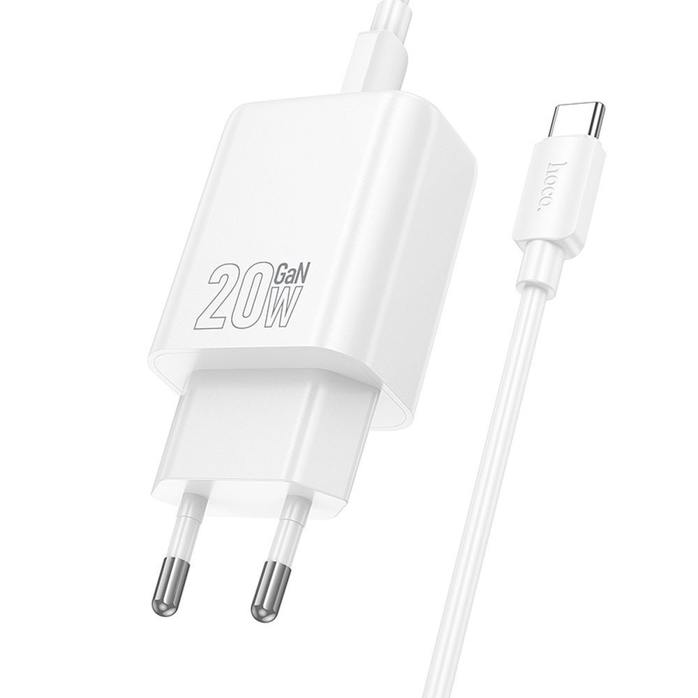 Adapter Hoco N61 USB-C PD20W + USB-C to USB-C 1.0m (valge)