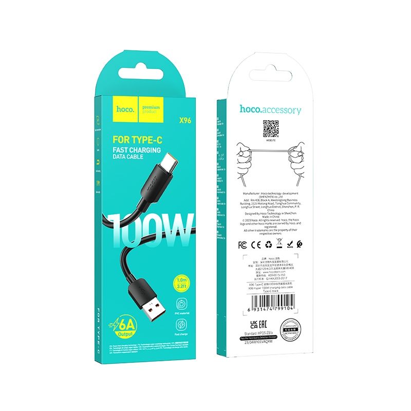 Juhe Hoco X96 USB-A USB-C 6A 100W (must/1m)