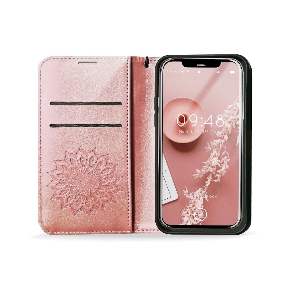 Ümbris kaanega Mezzo Book Iphone 13/14 (mandala/roosa kuld)