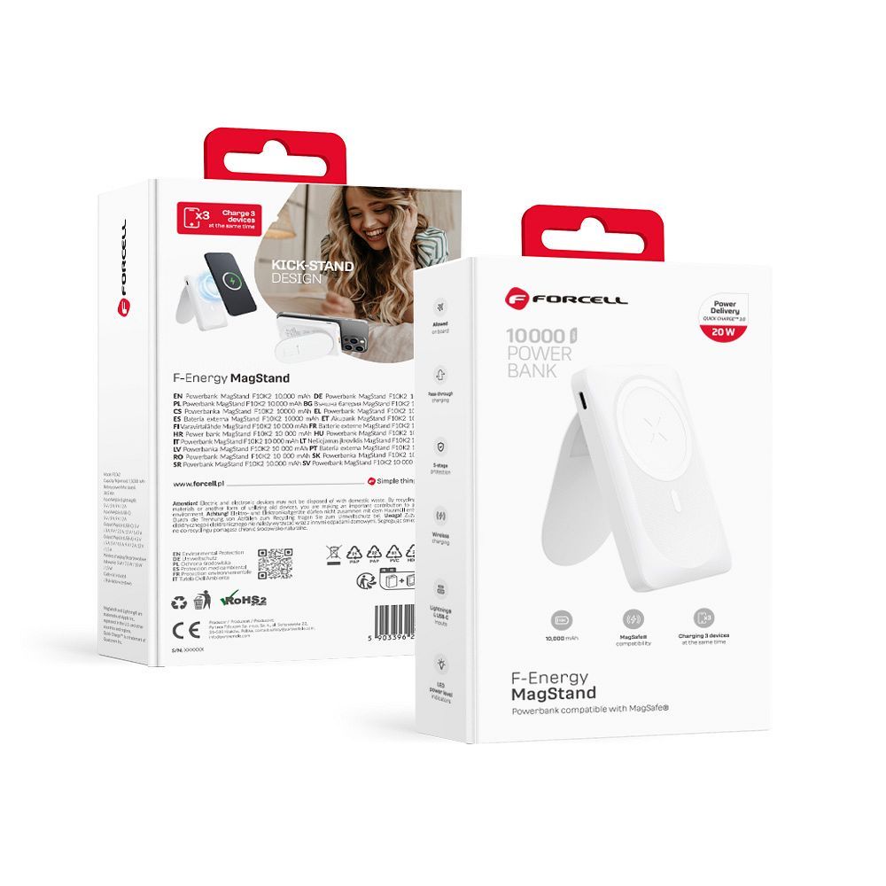 Akupank Forcell MagStand F10K2 MagSafe 20W 10000mAh (valge)