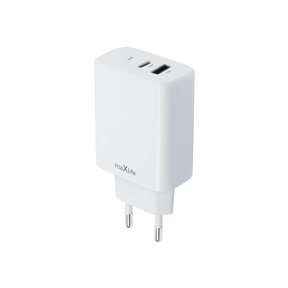Laadija Maxlife MXTC-10, USB-C+USB-A, 30W (valge)