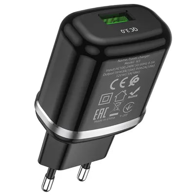 Laadija Hoco N3 USB QC 3.0, 3A 18W (must)
