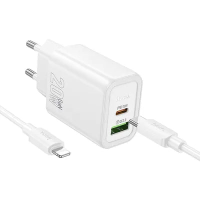 Adapter Hoco N61 USB-C PD20W + USB-C to Lightning 1.0m (valge)