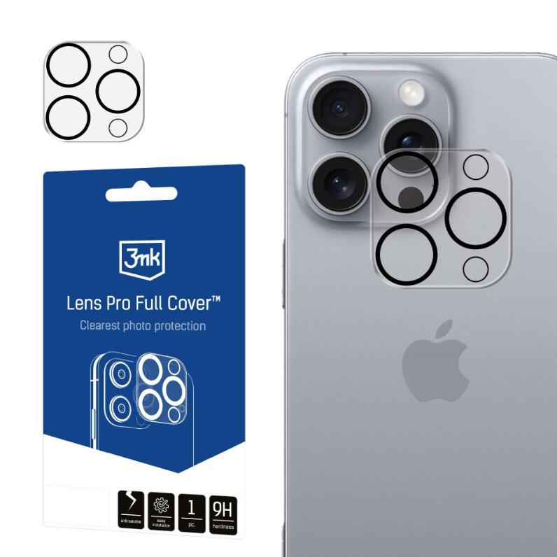 Kaitseklaas 3MK Lens Pro tagakaamerale iPhone 16 Pro/ 16 Pro Max/ 15 Pro/ 15 Pro Max (must)