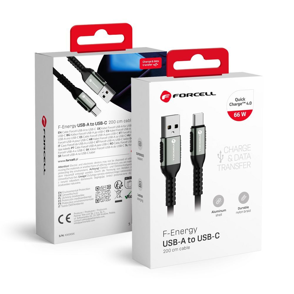 Juhe Forcell F-Energy QC4.0 USB-A - Type-C 3A 66W Cafule 2 m (must)